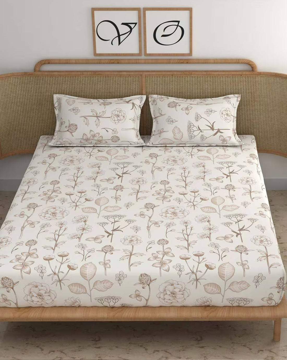 Trenton Multicolor 300 TC Cotton Blend Super King Elastic Fitted Double Bedsheet With Two Pillow Covers (270X270 Cms) - Trenton
