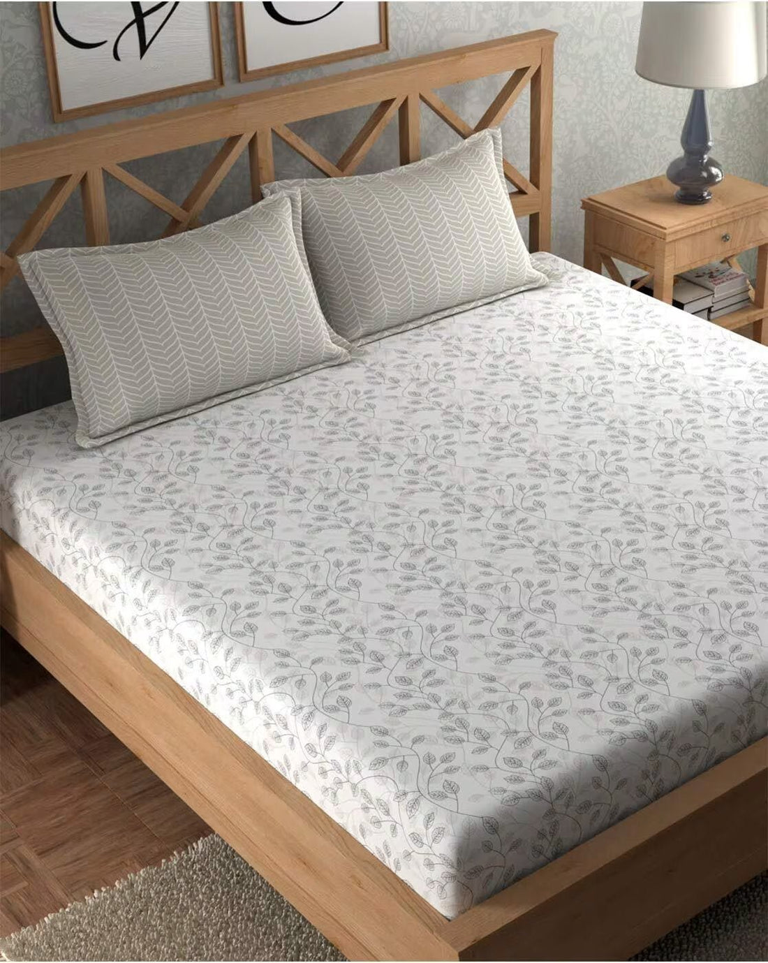 Trenton Multicolor 300 TC Cotton Blend Super King Elastic Fitted Double Bedsheet With Two Pillow Covers (270X270 Cms) - Trenton