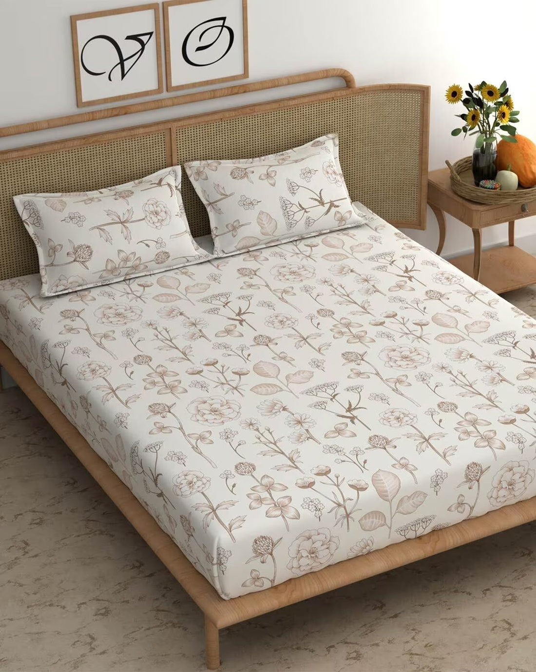 Trenton Multicolor 300 TC Cotton Blend Super King Elastic Fitted Double Bedsheet With Two Pillow Covers (270X270 Cms) - Trenton