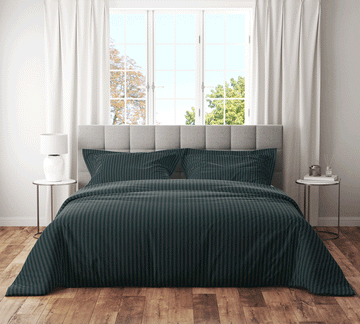 Trenton Plain 300 TC Cotton Blend Super King Plain Stripes Double Bedsheet With Two Pillow Covers (270X270 Cms) - Trenton