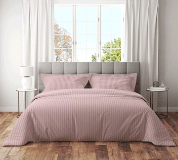 Trenton Plain 300 TC Cotton Blend Super King Plain Stripes Double Bedsheet With Two Pillow Covers (270X270 Cms) - Trenton