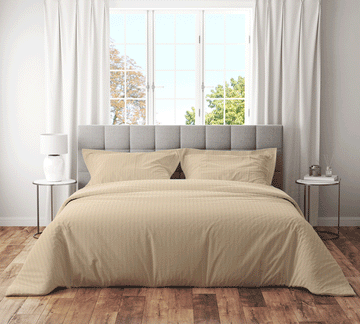 Trenton Plain 300 TC Cotton Blend Super King Plain Stripes Double Bedsheet With Two Pillow Covers (270X270 Cms) - Trenton