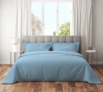 Trenton Plain 300 TC Cotton Blend Super King Plain Stripes Double Bedsheet With Two Pillow Covers (270X270 Cms) - Trenton