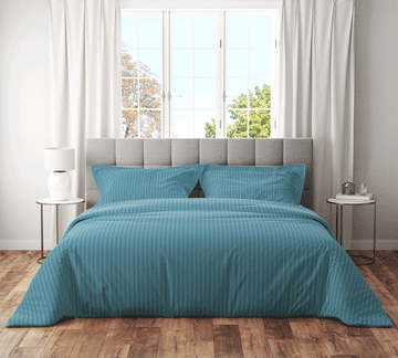 Trenton Plain 300 TC Cotton Blend Super King Plain Stripes Double Bedsheet With Two Pillow Covers (270X270 Cms) - Trenton