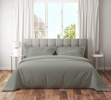 Trenton Plain 300 TC Cotton Blend Super King Plain Stripes Double Bedsheet With Two Pillow Covers (270X270 Cms) - Trenton