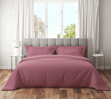 Trenton Plain 300 TC Cotton Blend Super King Plain Stripes Double Bedsheet With Two Pillow Covers (270X270 Cms) - Trenton