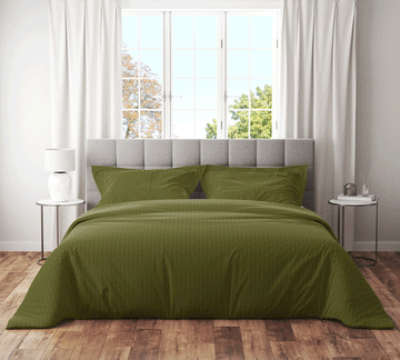 Trenton Plain 300 TC Cotton Blend Super King Plain Stripes Double Bedsheet With Two Pillow Covers (270X270 Cms) - Trenton