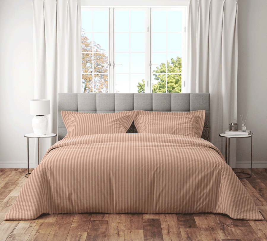 Trenton Plain 300 TC Cotton Blend Super King Plain Stripes Double Bedsheet With Two Pillow Covers (270X270 Cms) - Trenton